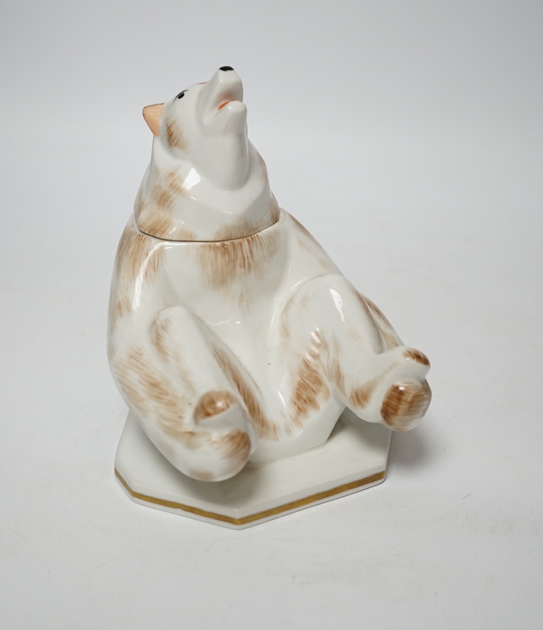 A French porcelain ‘bear’ jar and cover, 17cm